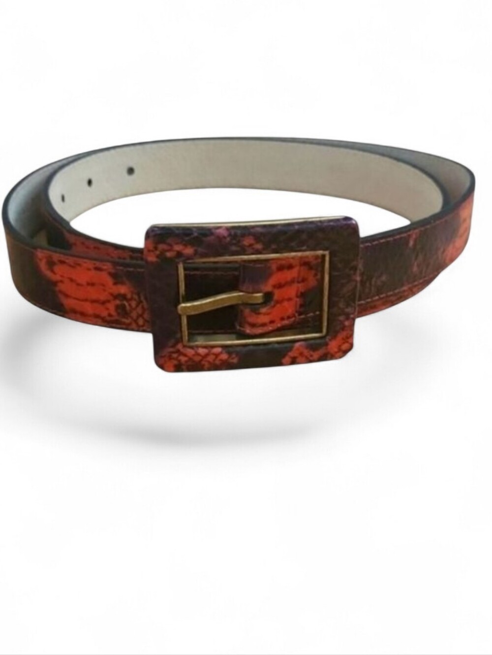 Nine West Red and Black Faux Snakeskin Leather Belt  Large